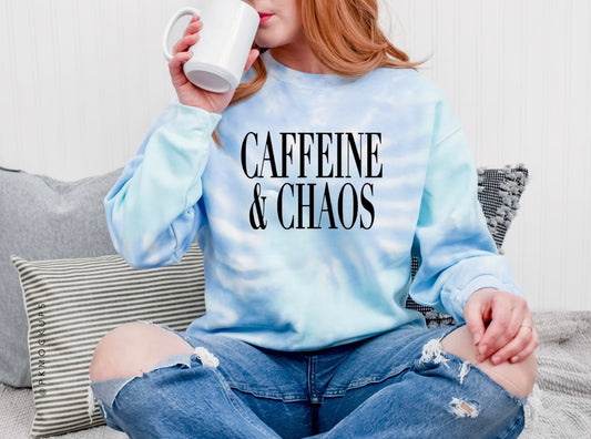 Caffeine & Chaos Blue Tie-Dyed Crewneck Sweatshirt (Matching Toddler)