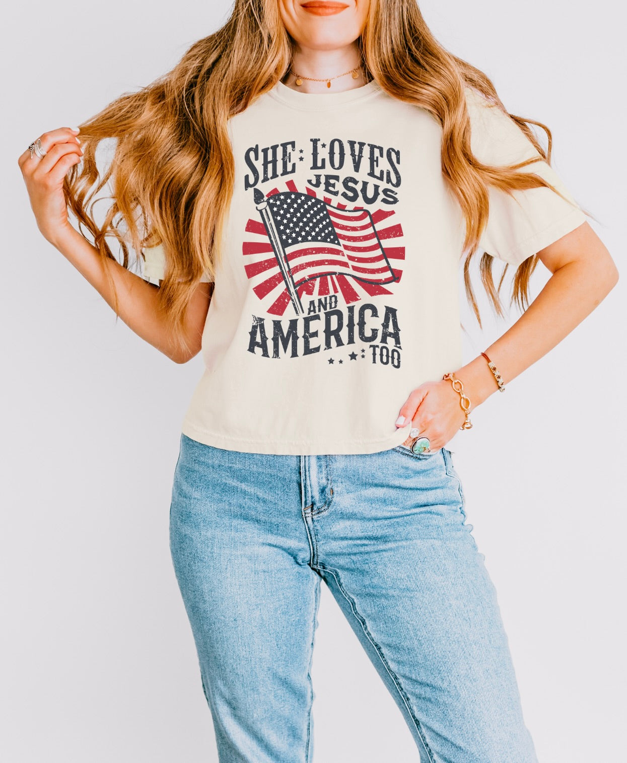 She Loves Jesus and America Too Boxy T-Shirt