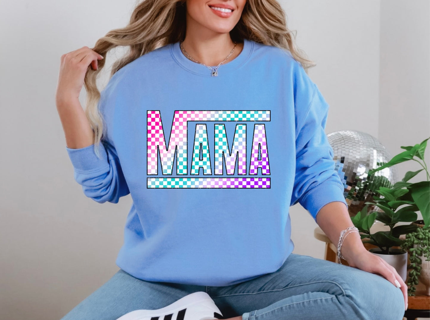 Retro Checkered Mama Pullover