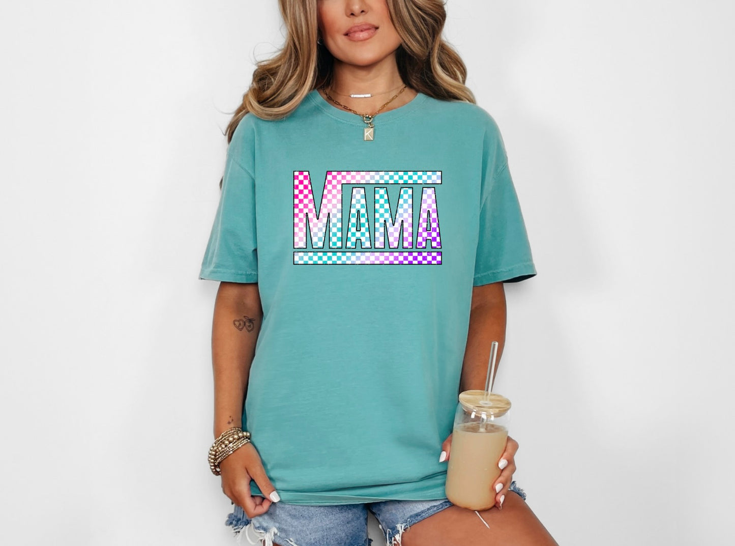 Retro Checkered Mama T-Shirt