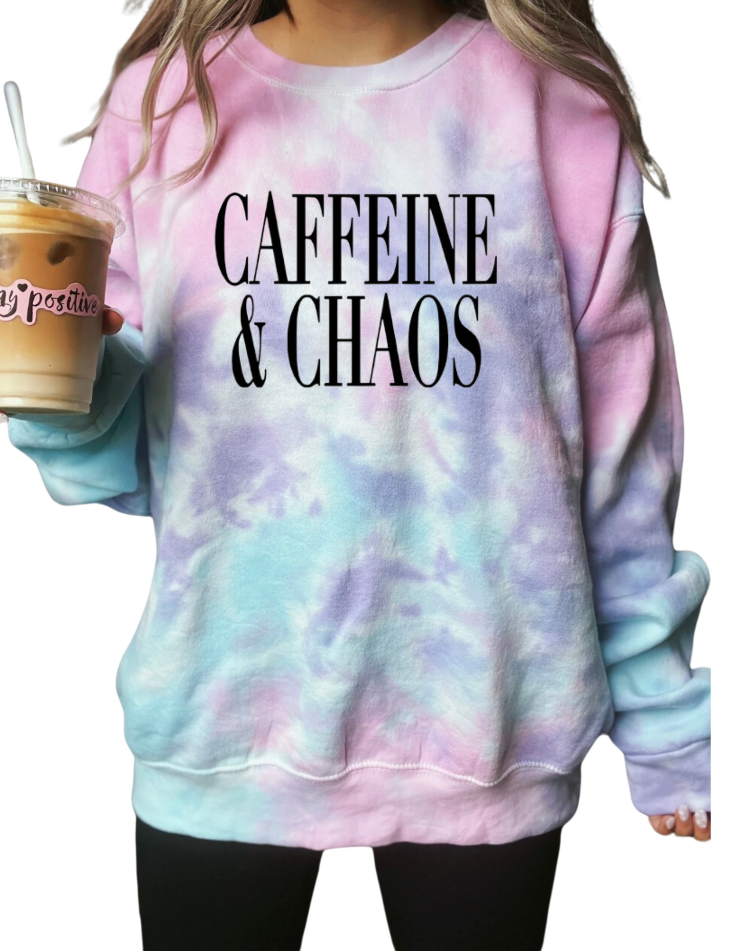 Caffeine & Chaos Tie-Dyed Crewneck Sweatshirt (Matching Toddler)