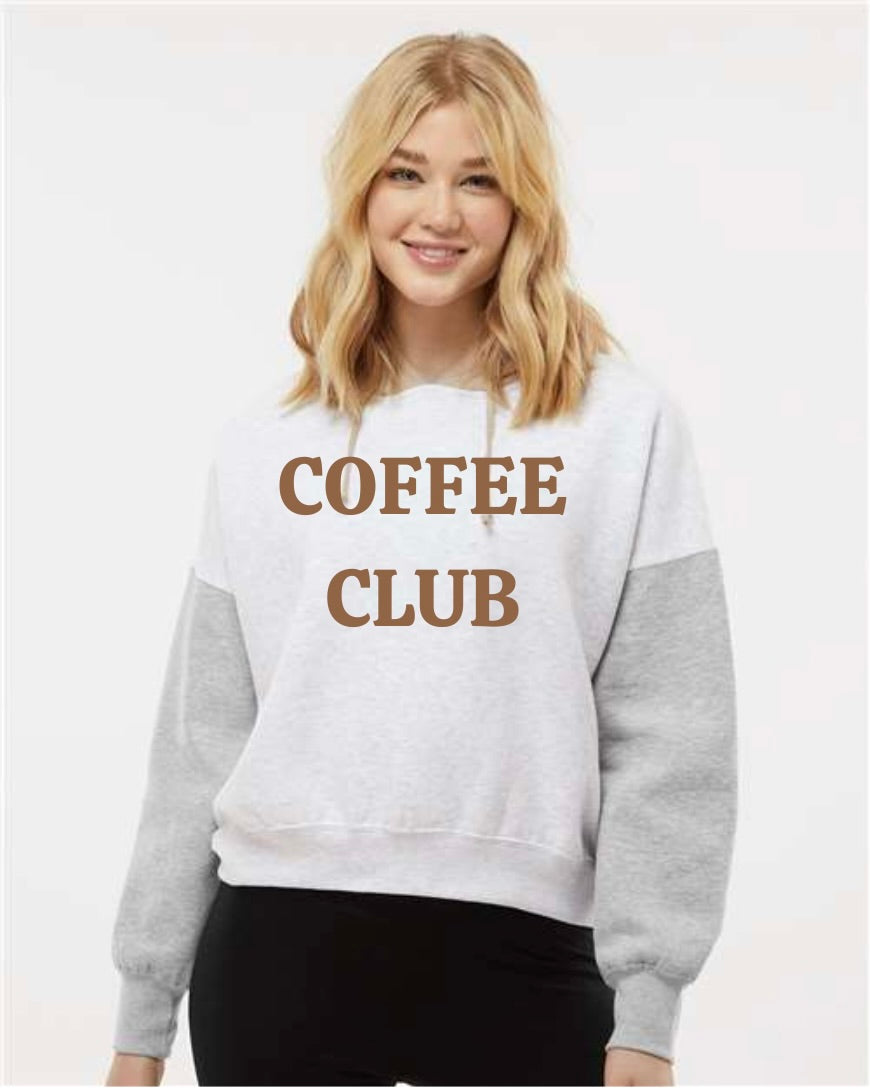 Coffee Club Cropped Tri-Colored Hooded Sweatshirt