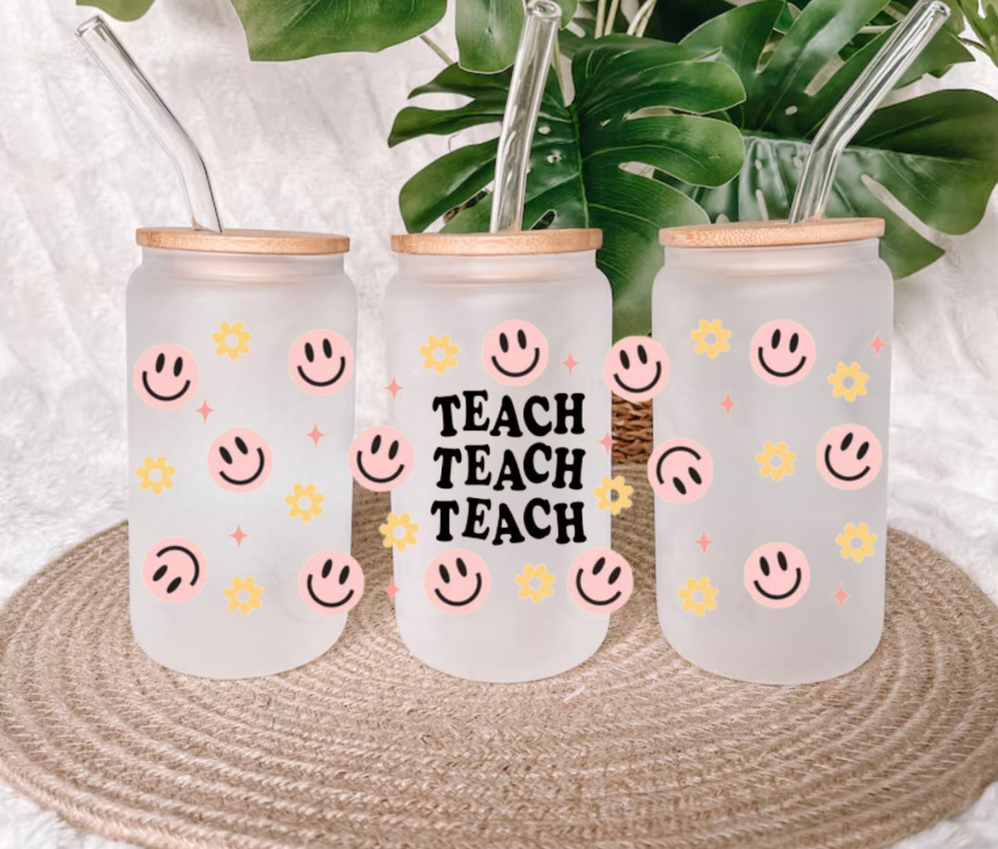 Teach Teach Teach Frosted Glass Cup Wrap