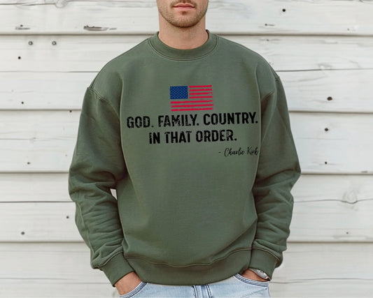 God. Family. Country. Crewneck