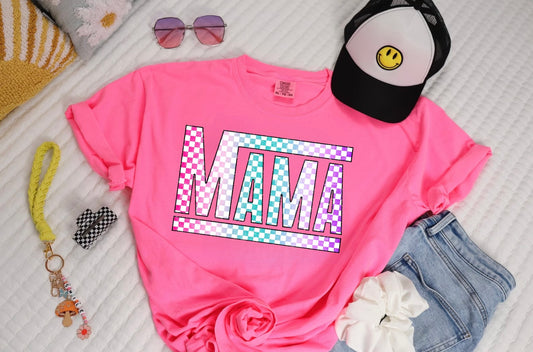 Retro Checkered Mama T-Shirt