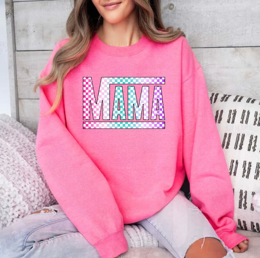 Retro Checkered Mama Crewneck Sweatshirt