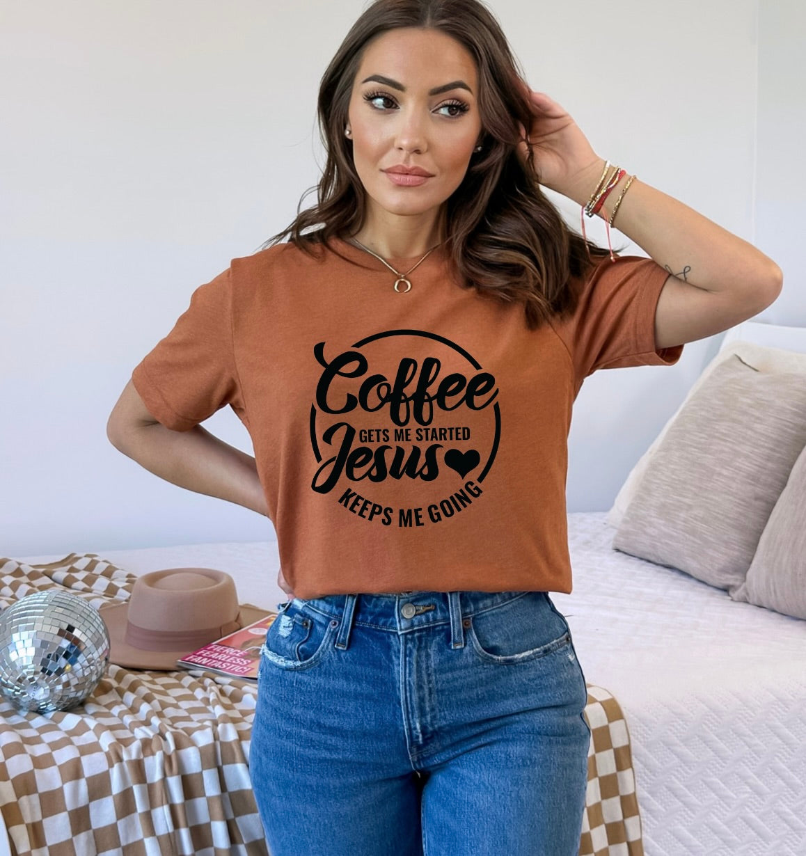 Coffee Gets Me Started, Jesus Keeps Me Going T-Shirt