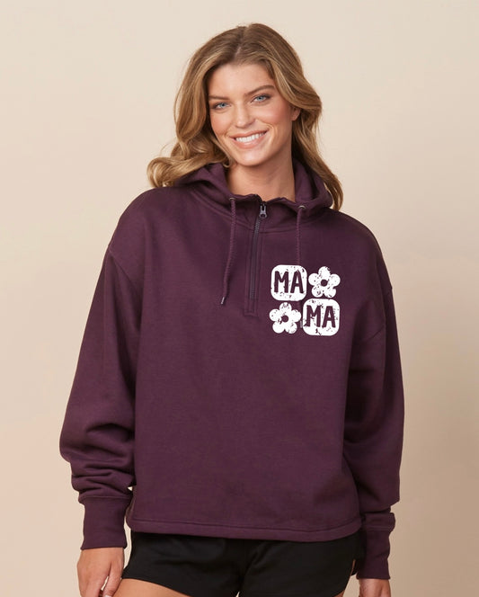Floral Mama Boxy Quarter Zip Hood