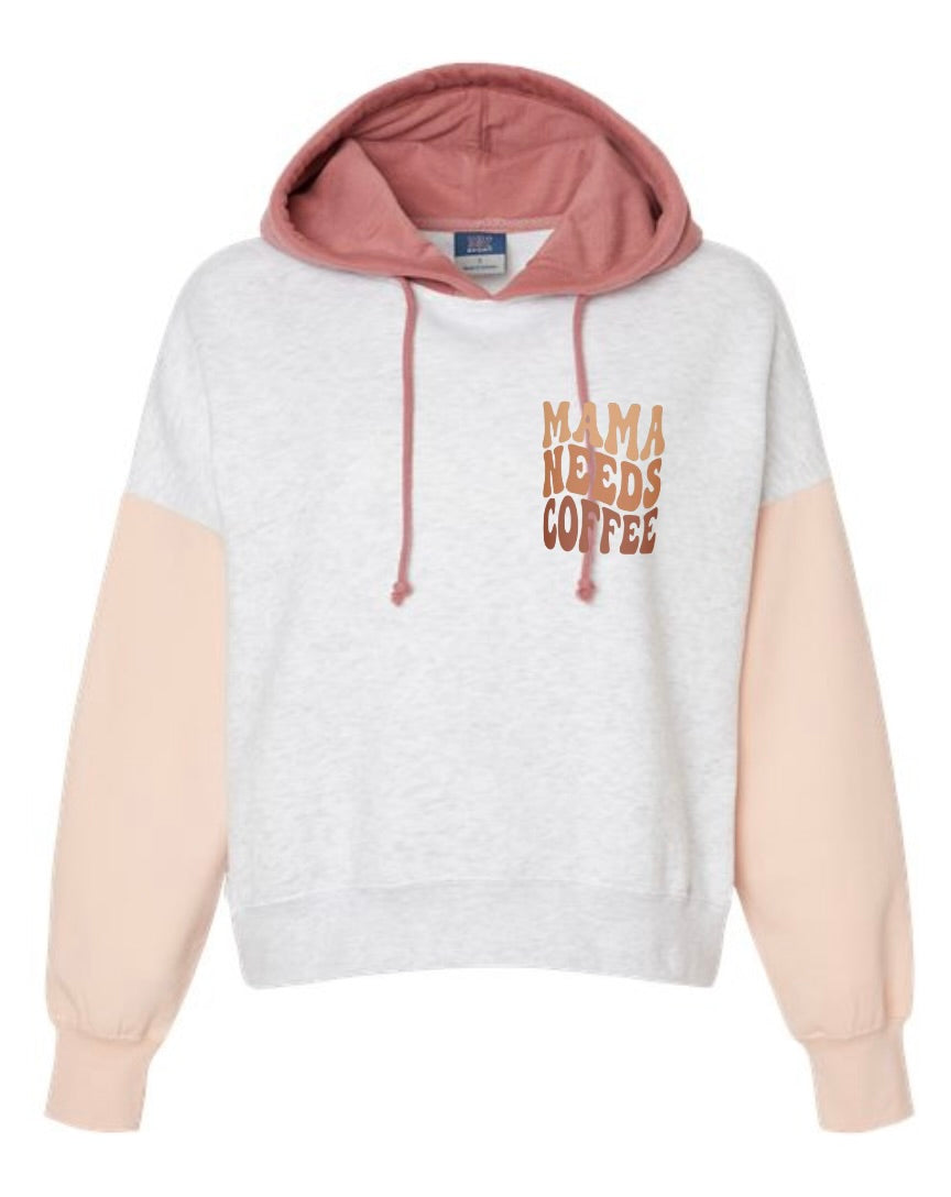 Mama Needs Coffee Colorblocked Crop Hoodie